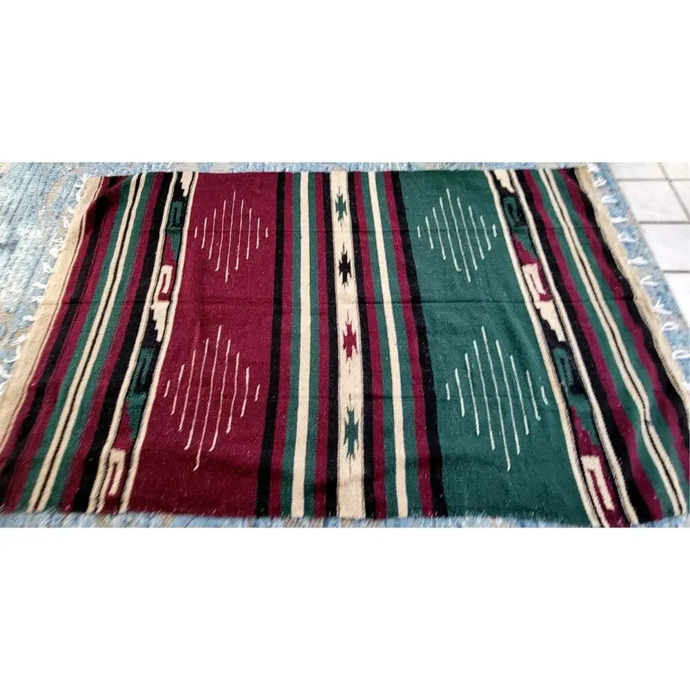Vintage Southwestern Serape Blanket Rug Fringe Boho Tribal Throw Decor - 2